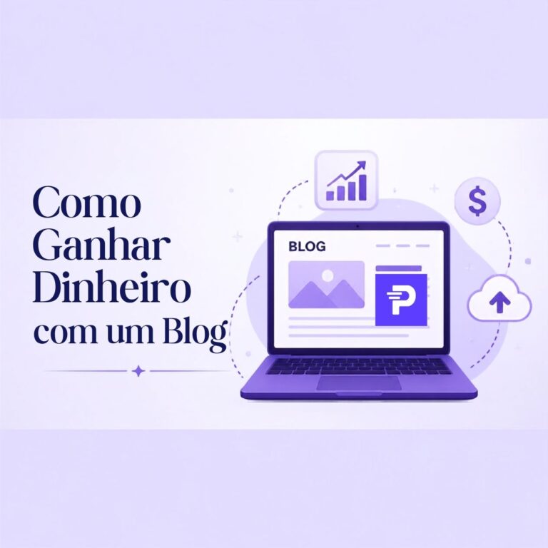 Ilustração de um laptop com ícones de crescimento financeiro, nas cores do Pilar Financeiro
