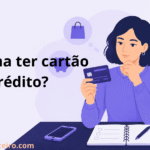 Pessoa avaliando se vale a pena usar o cartão de crédito, ilustração nas cores do Pilar Financeiro